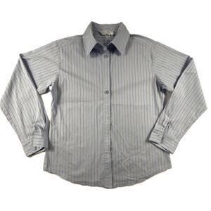 Muy Muy Fancy Collection Sz M Women Shirt Button Up Light Blue Silver Stripes